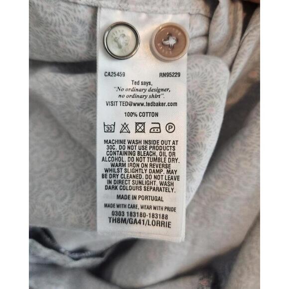 Ted Baker Shirt Mens Medium Blue Pink Pattern Long Sleeve Button Up Portugal - Picture 7 of 8